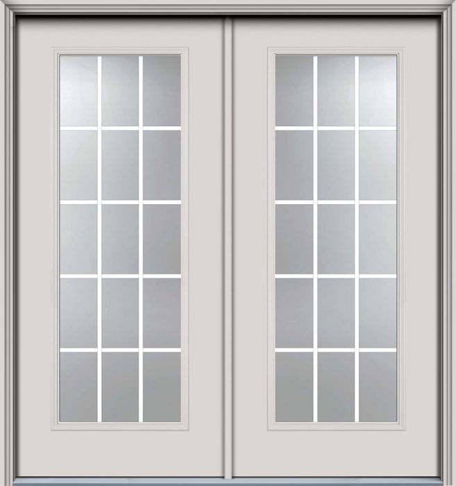 80" Full Lite, 15 Lite GBG Smooth Fiberglass Double Door