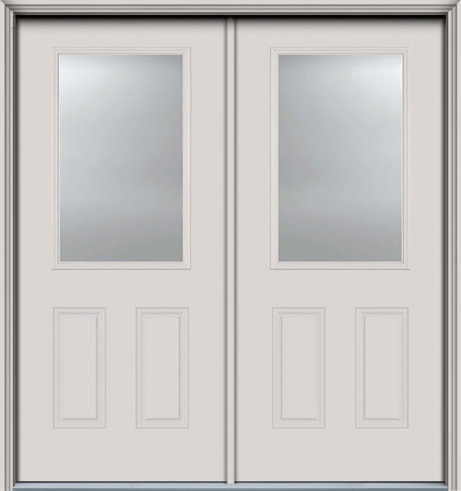 80" 1/2 Lite 2 Panel Smooth Fiberglass Double Door