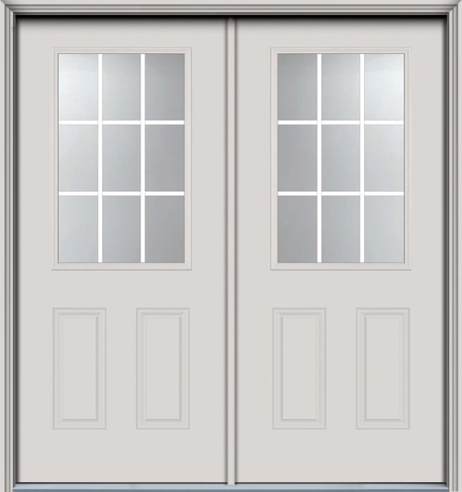 80" 1/2 Lite, 9 Lite GBG 2 Panel Smooth Fiberglass Double Door