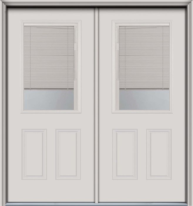 80" Blind 1/2 Lite 2 Panel Smooth Fiberglass Double Door