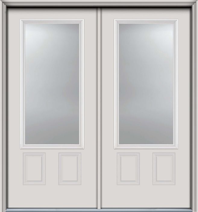 80" 3/4 Lite 2 Panel Smooth Fiberglass Double Door
