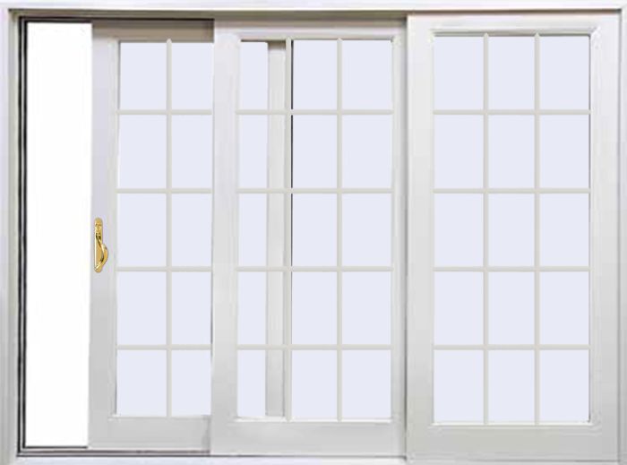 Low-e Full Lite, 15 Lite SDL Fiberglass Bypass Gliding Triple Door