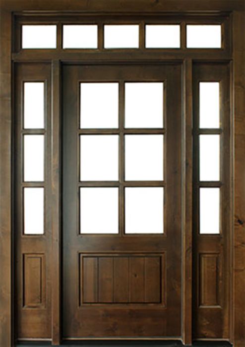 80" Knotty Alder Oconee TDL 6 Lite Single Door/2Sidelite & Rec Transom