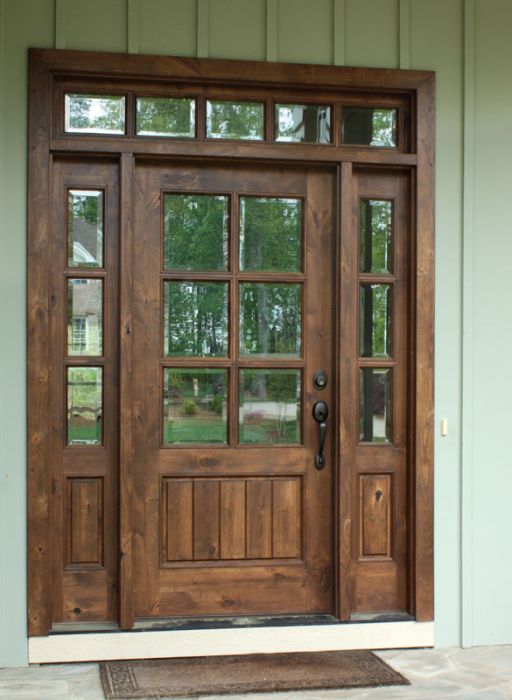 96" Knotty Alder Oconee TDL 6 Lite Single Door/2Sidelite & Rec Transom