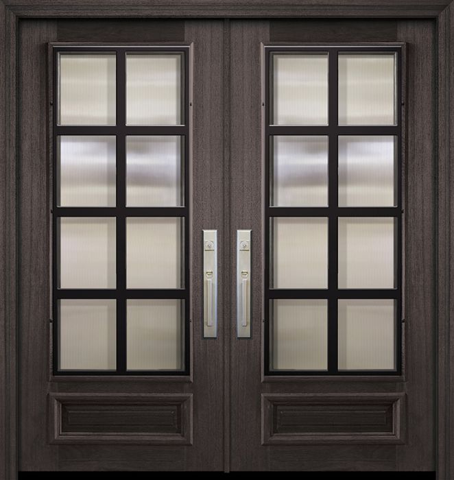 36" x 80" Double 3/4 Lite Minimal Steel Grille Portobello Mahogany Door