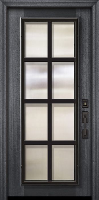 80" Full Lite Minimal Steel Grille Portobello Mahogany Door