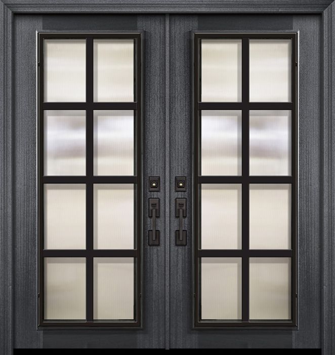 80" Double Full Lite Minimal Steel Grille Portobello Mahogany Door
