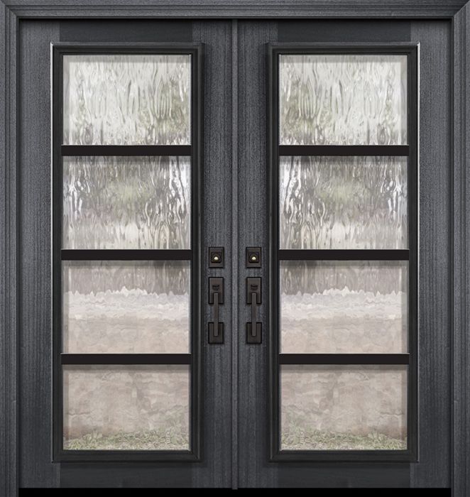 80" Double Full Lite Urban Steel Grille Portobello Mahogany Door