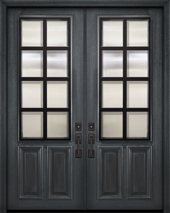 36" x 96" Double 2/3 Lite Minimal Steel Grille Portobello Mahogany Door