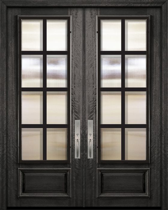 96" Double 3/4 Lite Minimal Steel Grille Portobello Mahogany Door