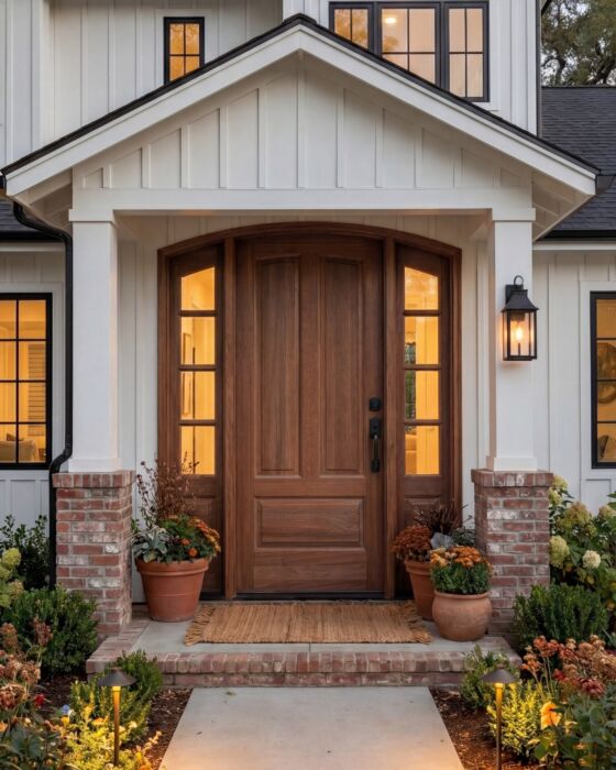 Mahogany Montana Arch Top Colonial 3 Panel Solid Single Door, Sidelites|P75201-ART-OG_G75401-ARTP-SL_1-2