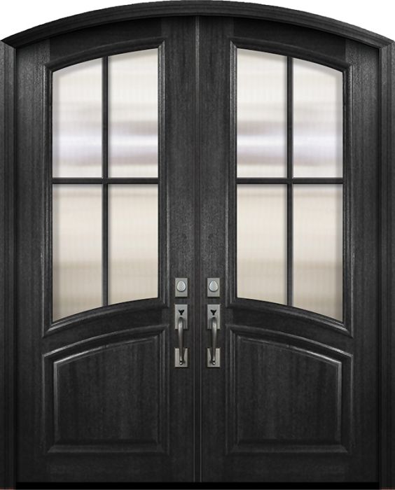 36" x 96" Double Arch Top & Rail 4 Lite SDL Portobello Mahogany Door