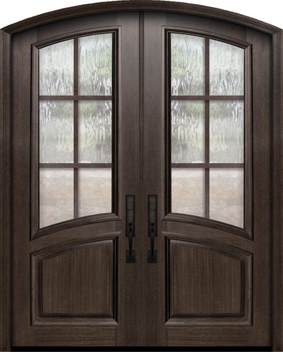 36" x 96" Double Arch Top & Rail 6 Lite SDL Portobello Mahogany Door