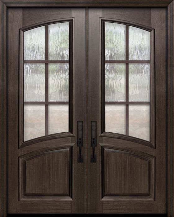 36" x 96" Double Arch Lite & Rail 6 Lite SDL Portobello Mahogany Door