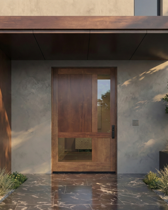 Zenith| Mahogany Zenith Stylish Multi Lite Multi Panel Contemporary Modern Shaker Pivot Door