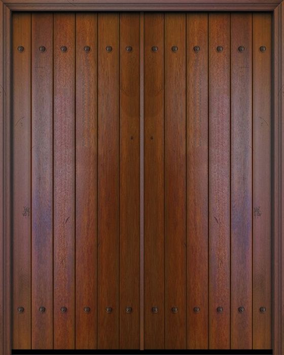 36" x 96" Double Square Top Plank Portobello Mahogany Door with Clavos
