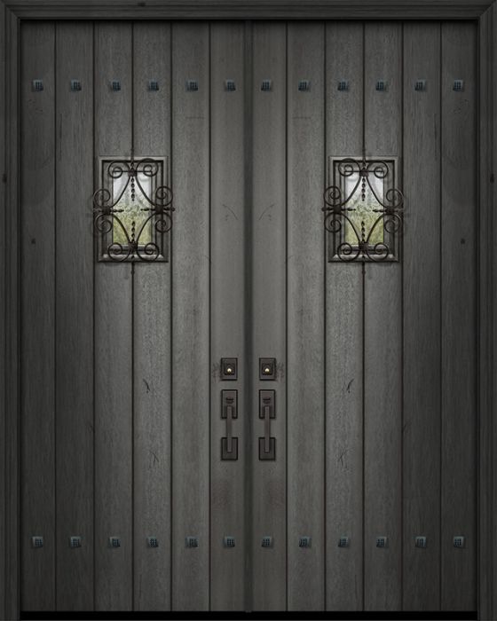 36" x 96" Double Square Top Plank Portobello Mahogany Door with Speakeasy & Clavos