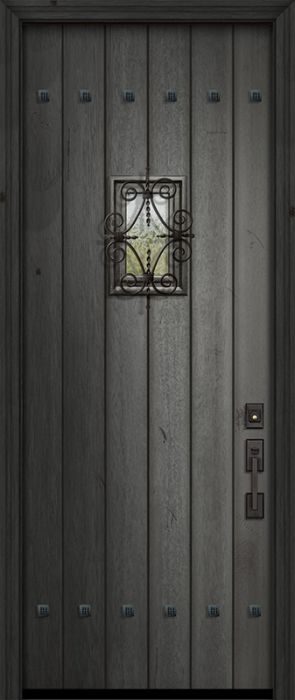 42" x 96" Square Top Plank Portobello Mahogany Door with Speakeasy & Clavos