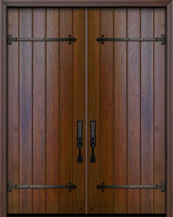 36" x 96" Double Square Top Plank Portobello Mahogany Door with Straps