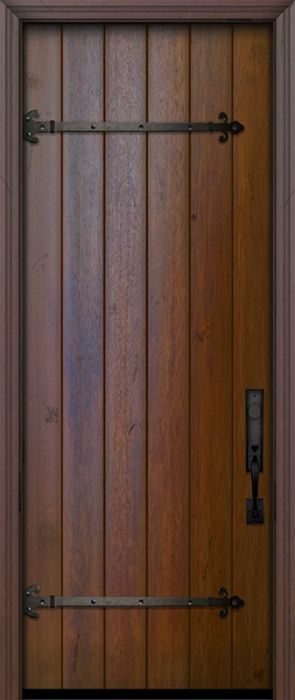 36" x 96" Square Top Plank Portobello Mahogany Door with Straps