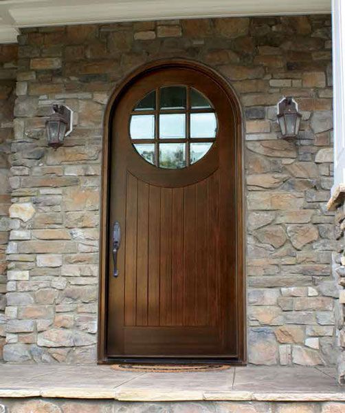 96" Mahogany Porthole TDL 9 Lite Single Door/Round Top