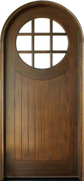 96" Mahogany Porthole TDL 9 Lite Single Door/Round Top