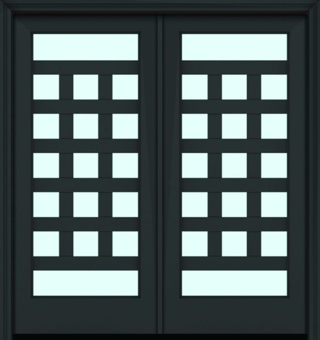 Impact 80" Full Lite 3.5" Designer SDL Rambla Nova 90 Modern Smooth Fiberglass Double Door