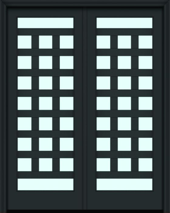 96" Full Lite 3.5" Designer SDL Rambla Nova 90 Modern Smooth Fiberglass Double Door