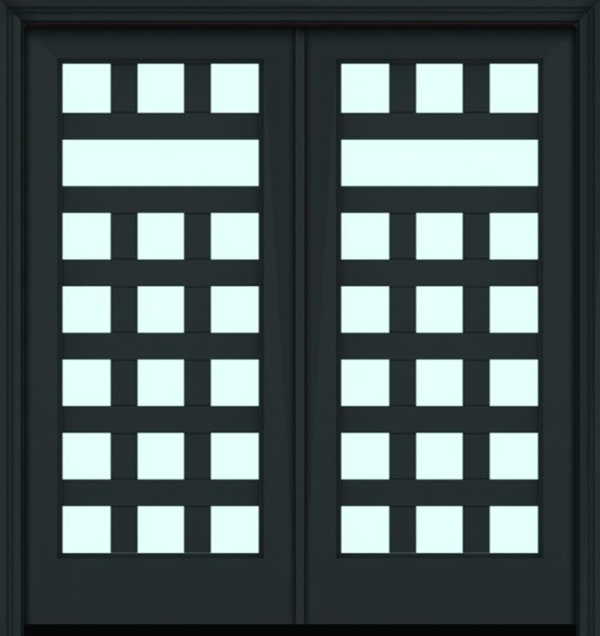 Impact 80" Full Lite 3.5" Designer SDL Raval Nova 90 Modern Smooth Fiberglass Double Door