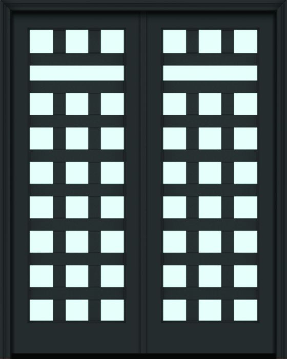 96" Full Lite 3.5" Designer SDL Raval Nova 90 Modern Smooth Fiberglass Double Door