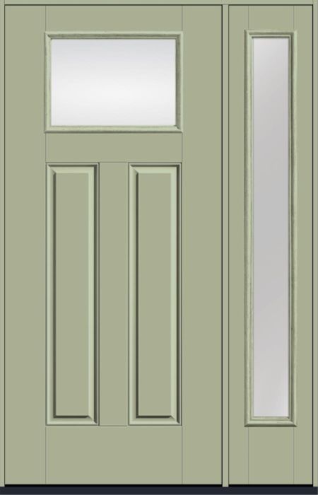 80" Low-E Craftsman Top View 2 Panel Smooth Fiberglass Single Door, Full Sidelite