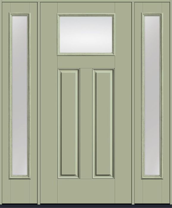 80" Low-E Craftsman Top View 2 Panel Smooth Fiberglass Single Door, Full Sidelites