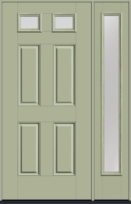 80" Clear Top View 2 Lite 4 Panel Smooth Fiberglass Single Door, Full Sidelite