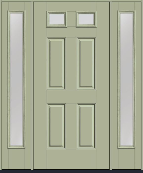 80" Clear Top View 2 Lite 4 Panel Smooth Fiberglass Single Door, Full Sidelites
