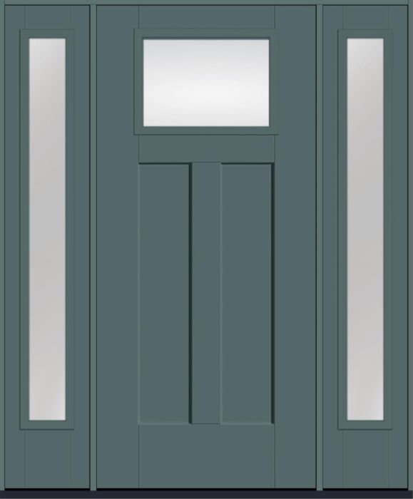 80" Low-E Craftsman Top View 2 Panel Shaker Smooth Fiberglass Single Door, Full Sidelites