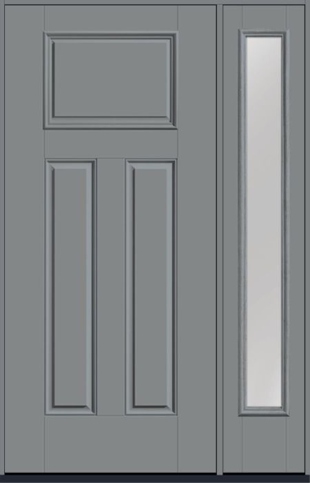 80" 3 Panel Craftsman Top View Smooth Fiberglass Single Door, Full Sidelite
