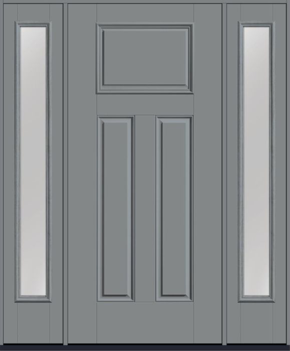 80" 3 Panel Craftsman Top View Smooth Fiberglass Single Door, Full Sidelites