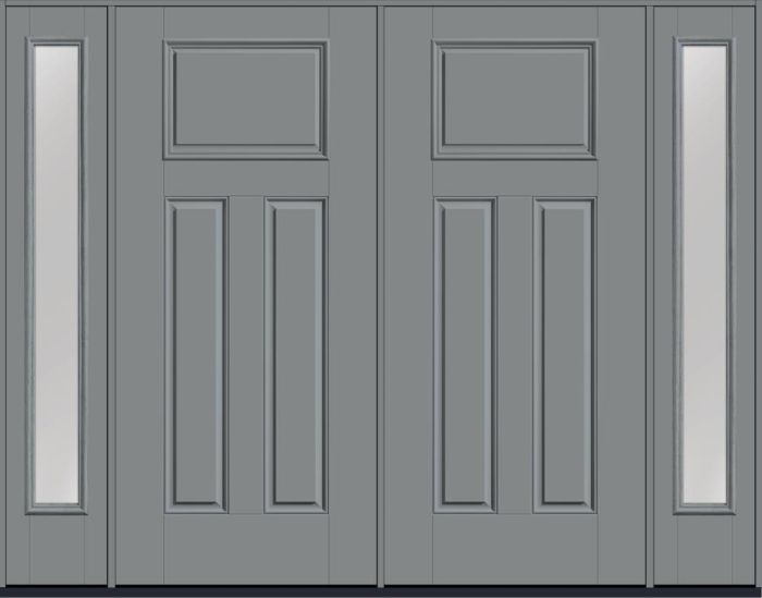 80" 3 Panel Craftsman Top View Smooth Fiberglass Double Door, Full Sidelites
