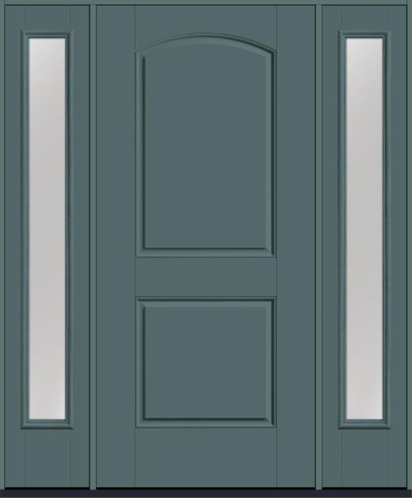 80" 2 Panel Soft Arch Smooth Fiberglass Single Door, Full Sidelites