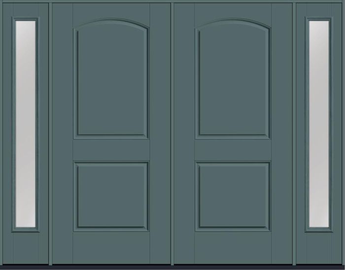 80" 2 Panel Soft Arch Smooth Fiberglass Double Door, Full Sidelites