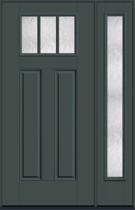 80" Chord Craftsman Top View 3 Lite 2 Panel SDL Smooth Fiberglass Single Door, Full Sidelite
