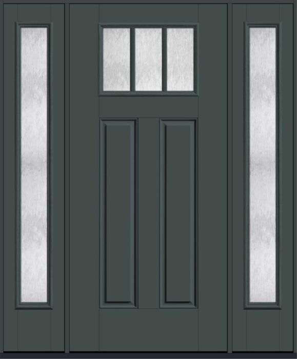 80" Chord Craftsman Top View 3 Lite 2 Panel SDL Smooth Fiberglass Single Door, Full Sidelites