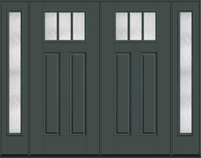 80" Chord Craftsman Top View 3 Lite 2 Panel SDL Smooth Fiberglass Double Door, Full Sidelites