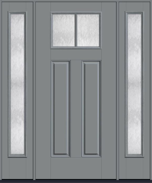 80" Chord Craftsman Top View 2 Lite 2 Panel SDL Smooth Fiberglass Single Door, Full Sidelites