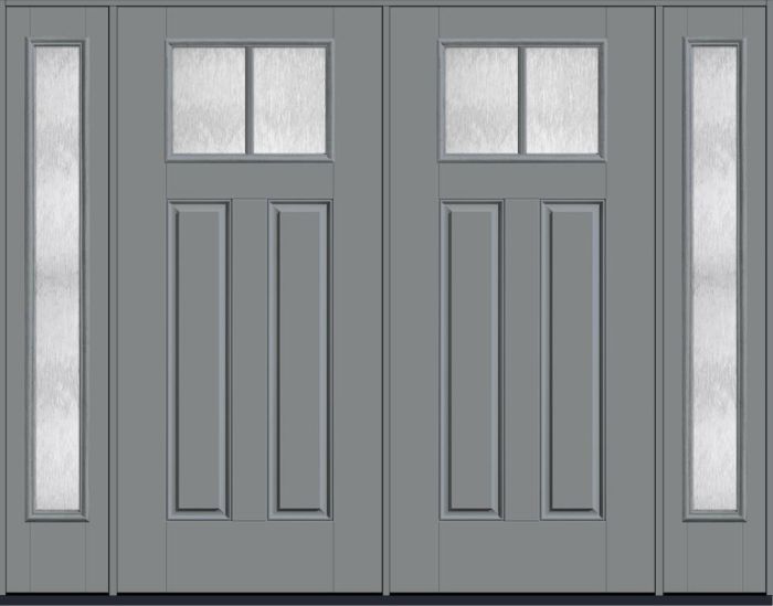 80" Chord Craftsman Top View 2 Lite 2 Panel SDL Smooth Fiberglass Double Door, Full Sidelites
