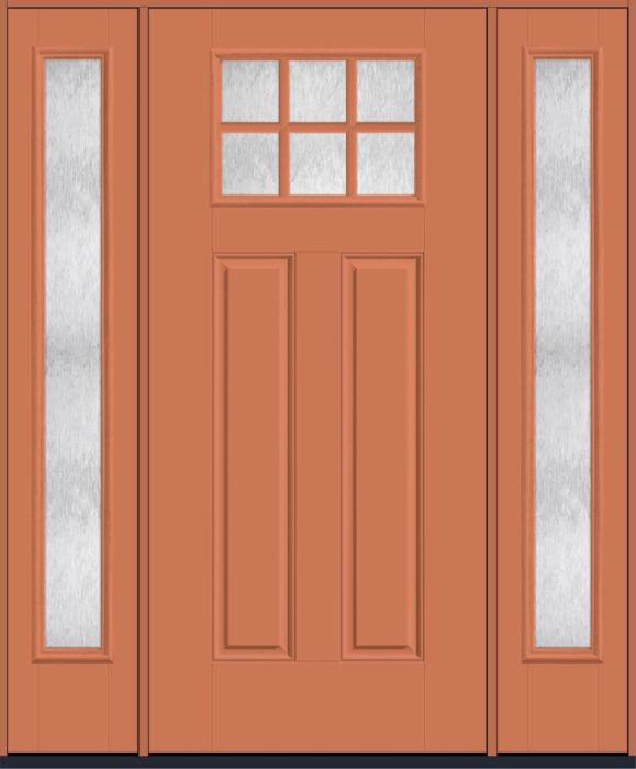 80" Chord Craftsman Top View 6 Lite 2 Panel SDL Smooth Fiberglass Single Door, Full Sidelites