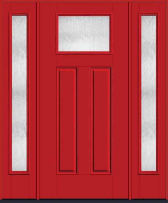80" Chord Craftsman Top View 2 Panel Smooth Fiberglass Single Door, Full Sidelites