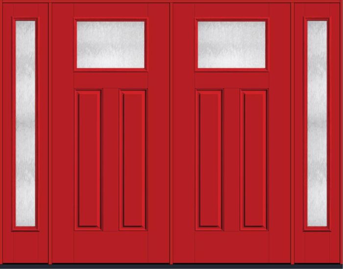 80" Chord Craftsman Top View 2 Panel Smooth Fiberglass Double Door, Full Sidelites