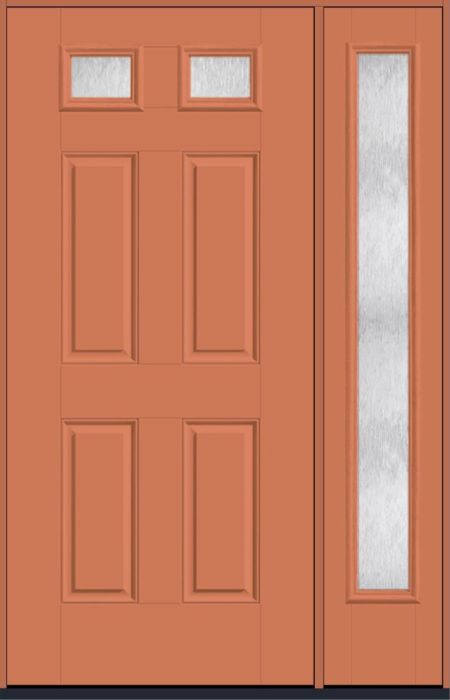 80" Chord Top View 2 Lite 4 Panel Smooth Fiberglass Single Door, Full Sidelite
