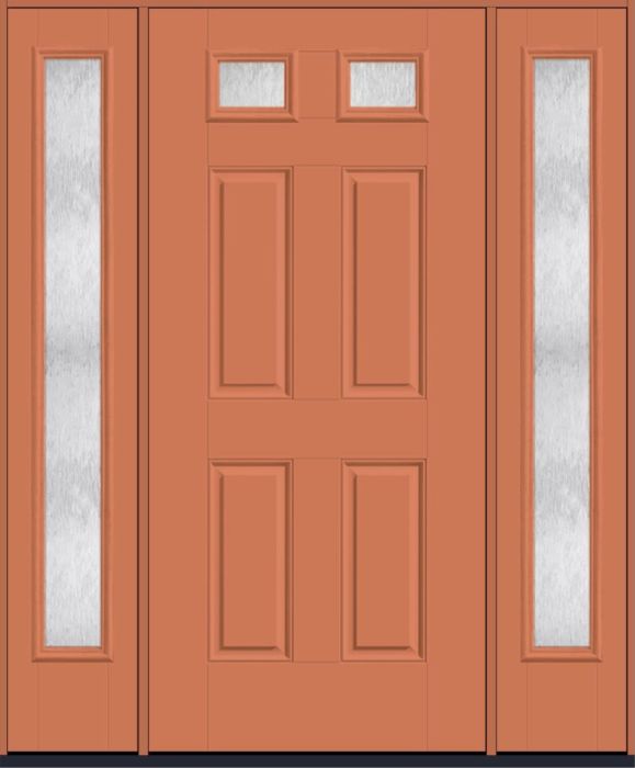 80" Chord Top View 2 Lite 4 Panel Smooth Fiberglass Single Door, Full Sidelites